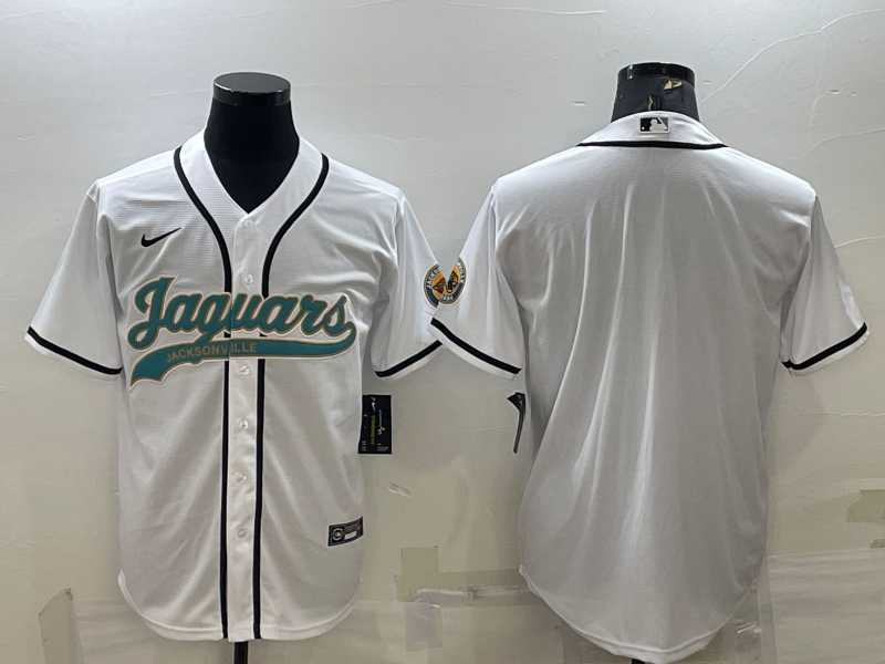 Mens Jacksonville Jaguars Blank White With Patch Cool Base Stitched Baseball Jersey